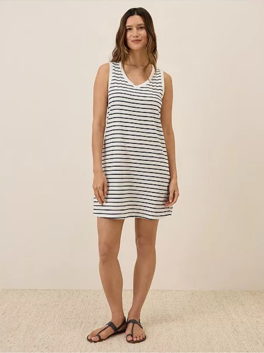Pact Softspun Women’s Organic Cotton A-Line Tank Dress White Blue Stripe Large